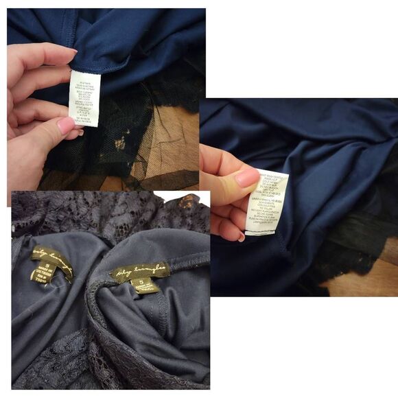 Formal Dark Blue Lace 2 Piece Crop Top Full Maxi Skirt Gown Long Dress Designer - Picture 13 of 15